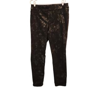 Chico's Black Jacquard Rose Floral High Rise Chic Pull On Ankle Pants Size 12R